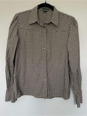 LAUREN Ralph Lauren Women's classic gingham Western Blouse Snap Buttons Down Med